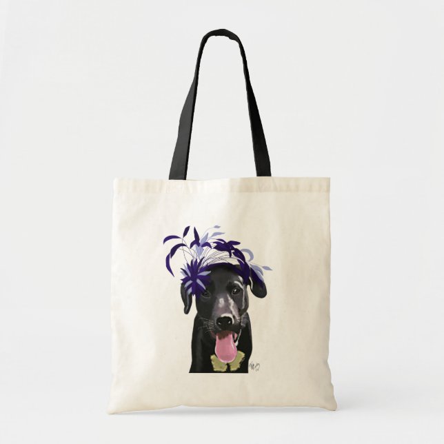 Black Labrador With Blue Fascinator Tote Bag (Front)