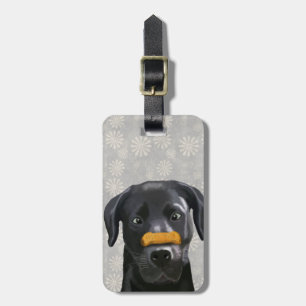 Black Labrador With Bone on Nose 2 Luggage Tag