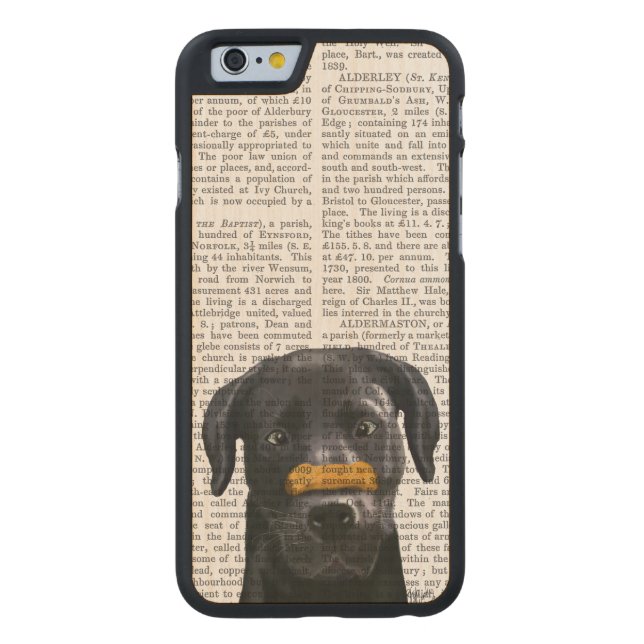 Black Labrador With Bone on Nose Carved Wood iPhone Case (Back)