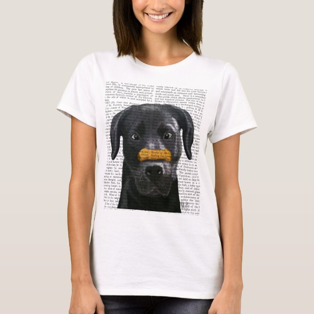 Black Labrador With Bone on Nose T-Shirt (Front)