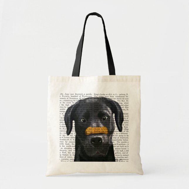 Black Labrador With Bone on Nose Tote Bag (Front)