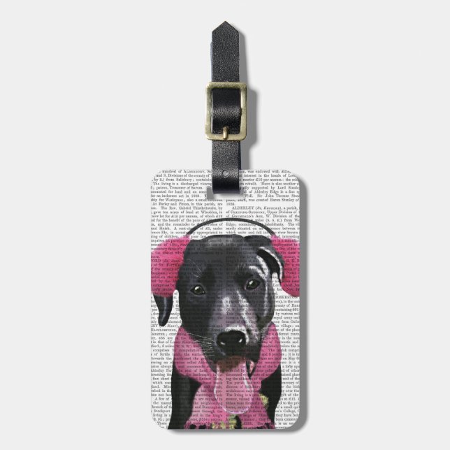 Black Labrador With Ear Muffs Luggage Tag (Front Vertical)