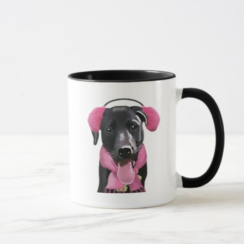 Black Labrador With Ear Muffs Mug