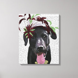 Black Labrador With Green Fascinator Canvas Print