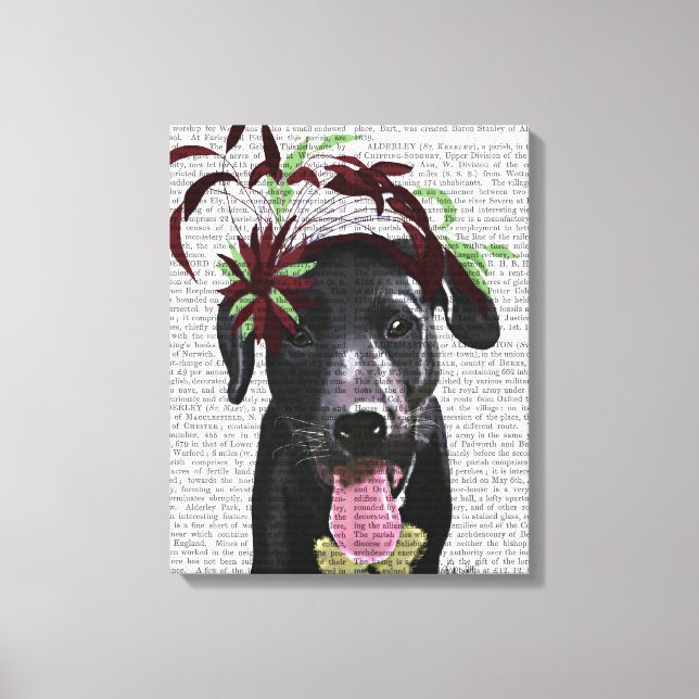 Black Labrador With Green Fascinator Canvas Print (Front)
