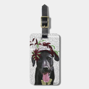 Black Labrador With Green Fascinator Luggage Tag