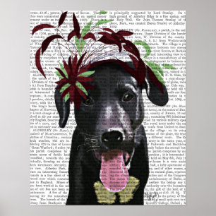 Black Labrador With Green Fascinator Poster