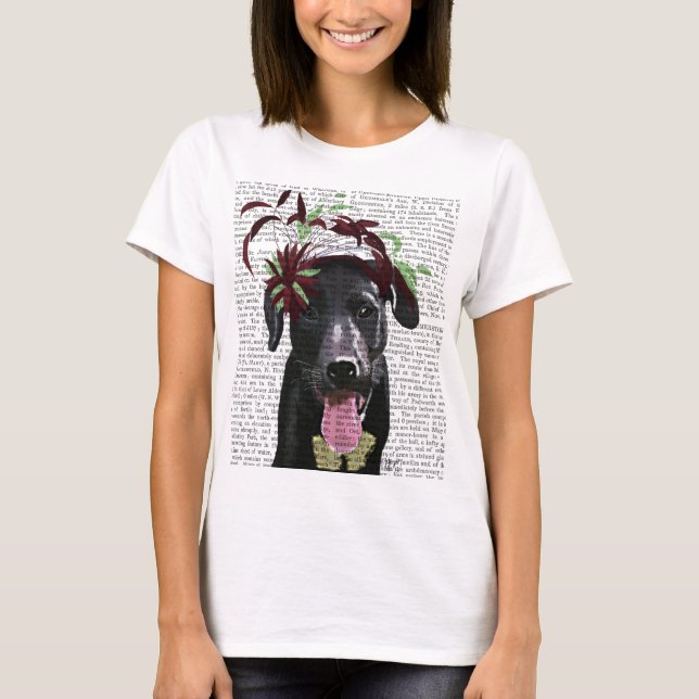 Black Labrador With Green Fascinator T-Shirt (Front)