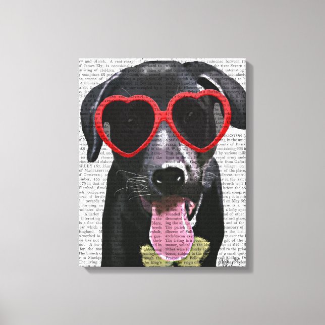 Black Labrador With Heart Sunglasses Canvas Print (Front)