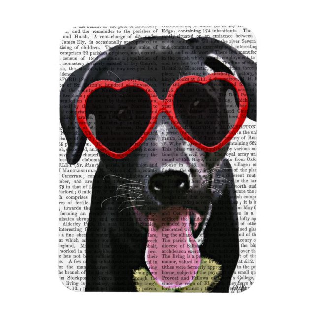 Black Labrador With Heart Sunglasses Magnet (Vertical)