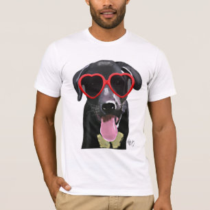 Black Labrador With Heart Sunglasses T-Shirt
