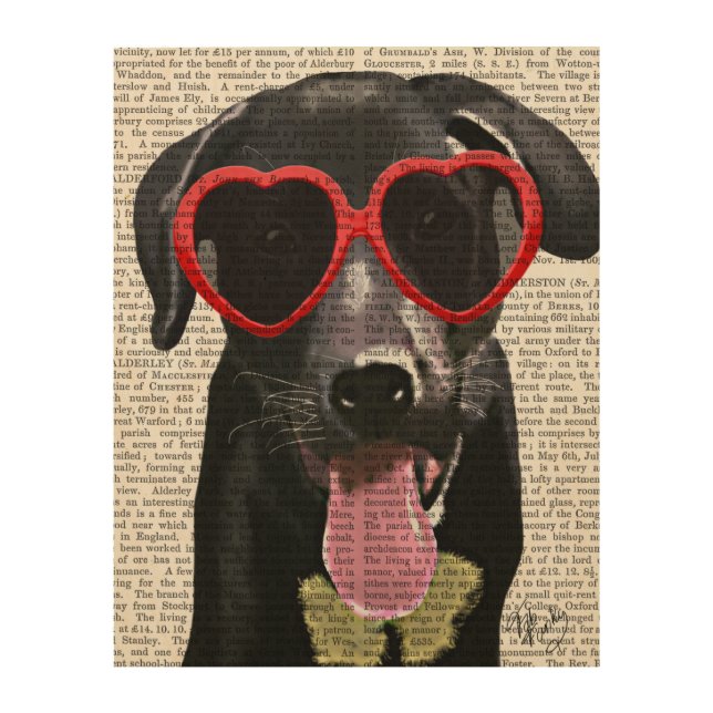 Black Labrador With Heart Sunglasses Wood Wall Decor (Front)