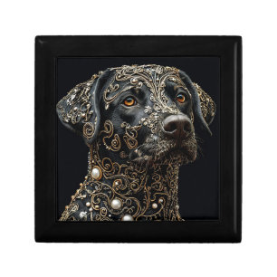 Black Labrador With Intricate Gold and Pearl Gift Box