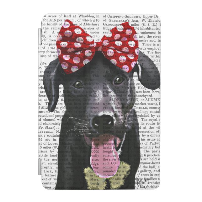 Black Labrador With Red Bow On Head iPad Mini Cover (Front)