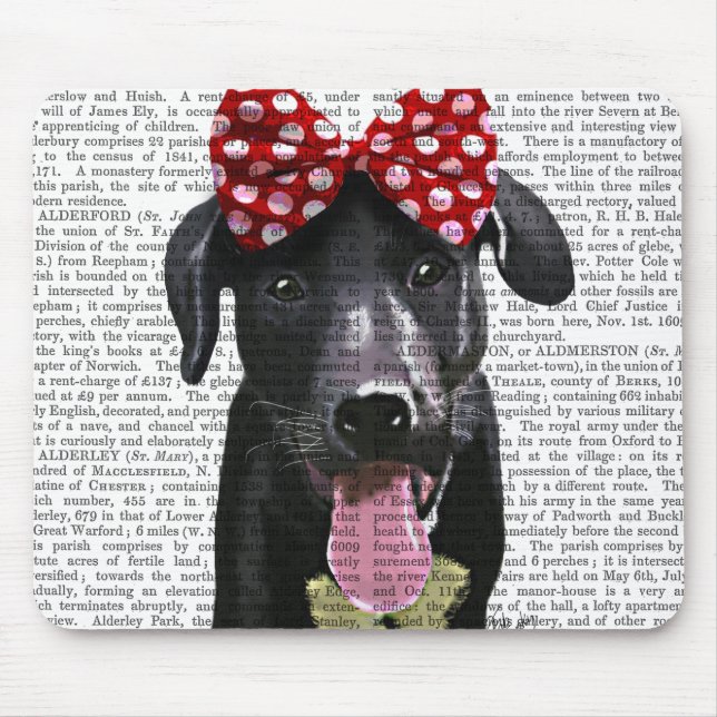 Black Labrador With Red Bow On Head Mouse Pad (Front)