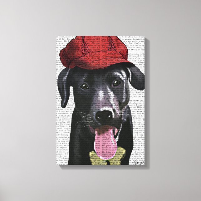 Black Labrador With Red Cap Canvas Print (Front)