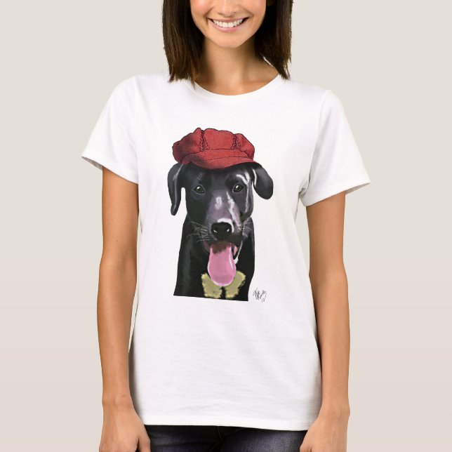 Black Labrador With Red Cap T-Shirt (Front)