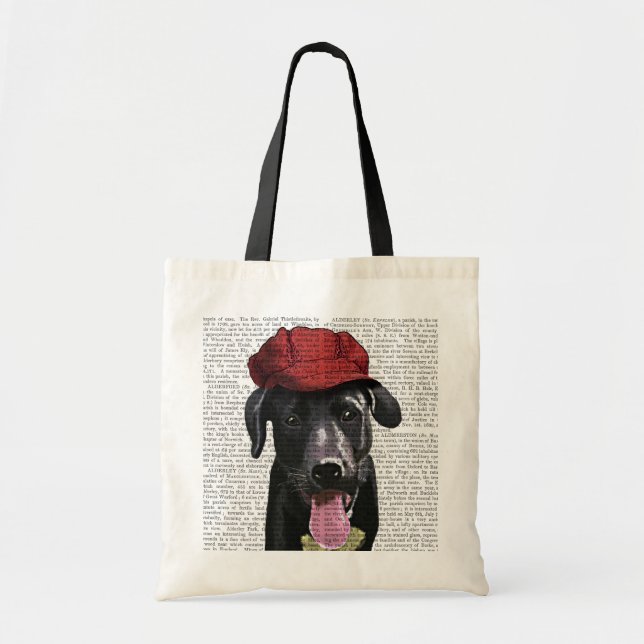 Black Labrador With Red Cap Tote Bag (Front)