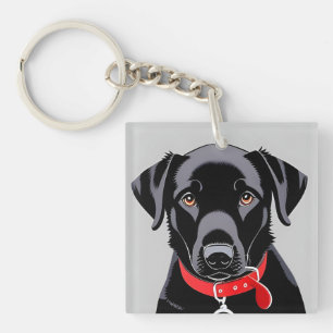 Black Labrador with Red Collar Keychain