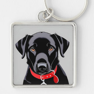 Black Labrador with Red Collar Keychain