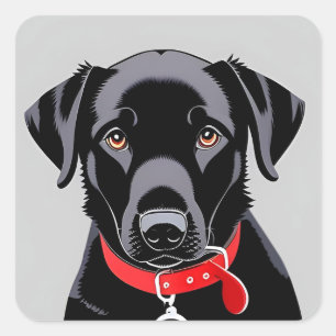 Black Labrador with Red Collar Square Sticker