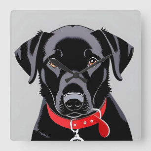 Black Labrador with Red Collar Square Wall Clock