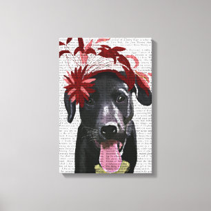 Black Labrador With Red Fascinator Canvas Print