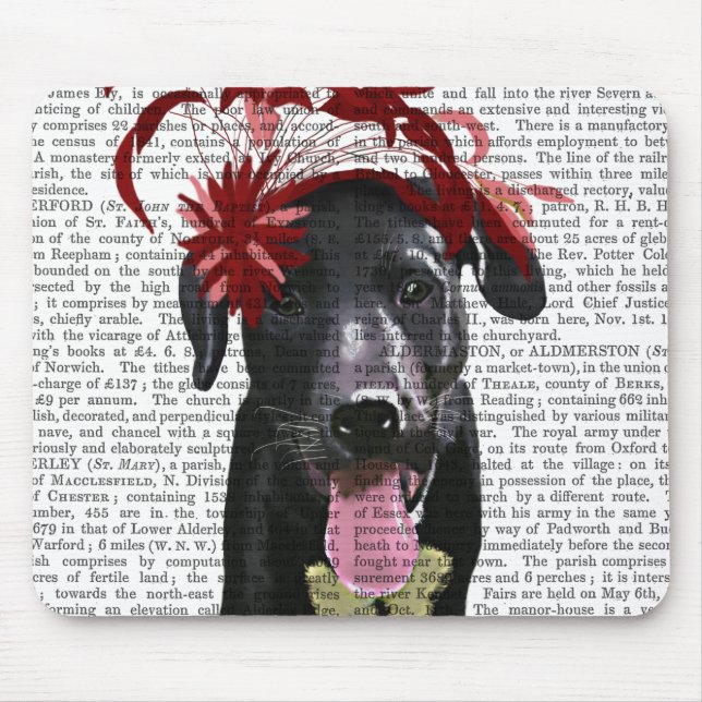 Black Labrador With Red Fascinator Mouse Pad (Front)