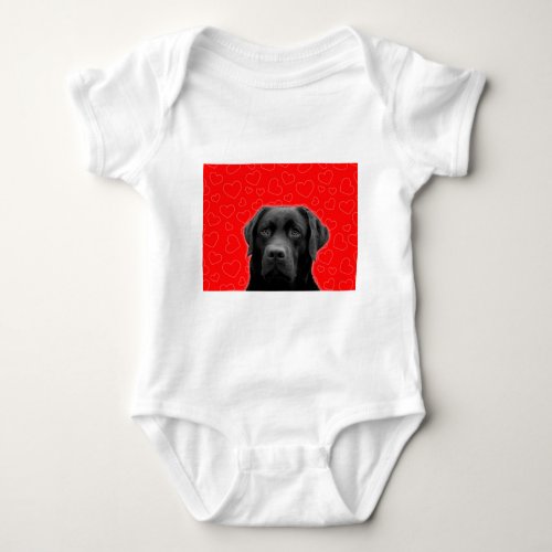 Black Labrador with Red Hearts Baby Bodysuit