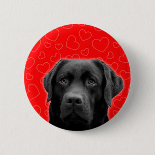 Black Labrador with Red Hearts Button