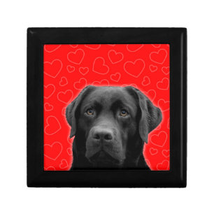 Black Labrador with Red Hearts Keepsake Box