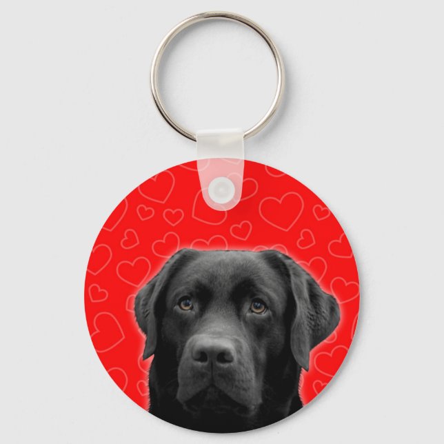 Black Labrador with Red Hearts Keychain (Front)