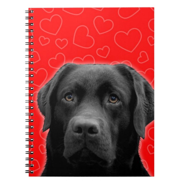 Black Labrador with Red Hearts Notebook (Front)