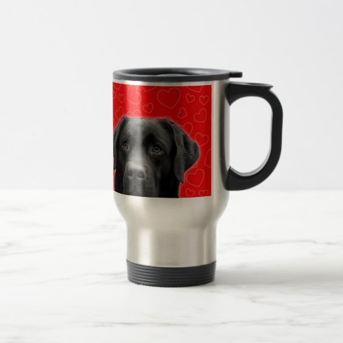 Black Labrador with Red Hearts Travel Mug