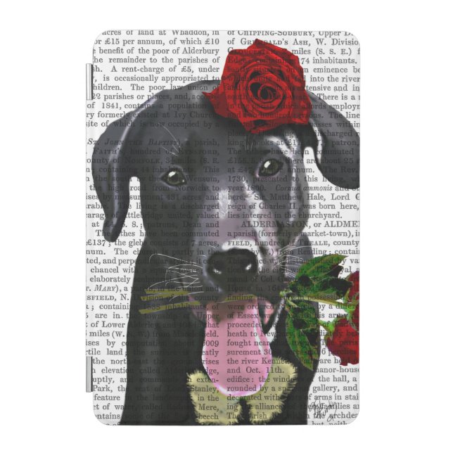 Black Labrador with Roses 2 iPad Mini Cover (Front)