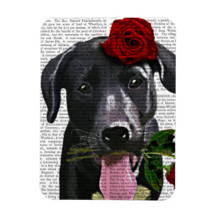 Black Labrador with Roses 2 Magnet
