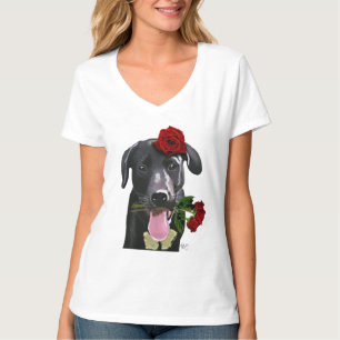 Black Labrador with Roses 2 T-Shirt