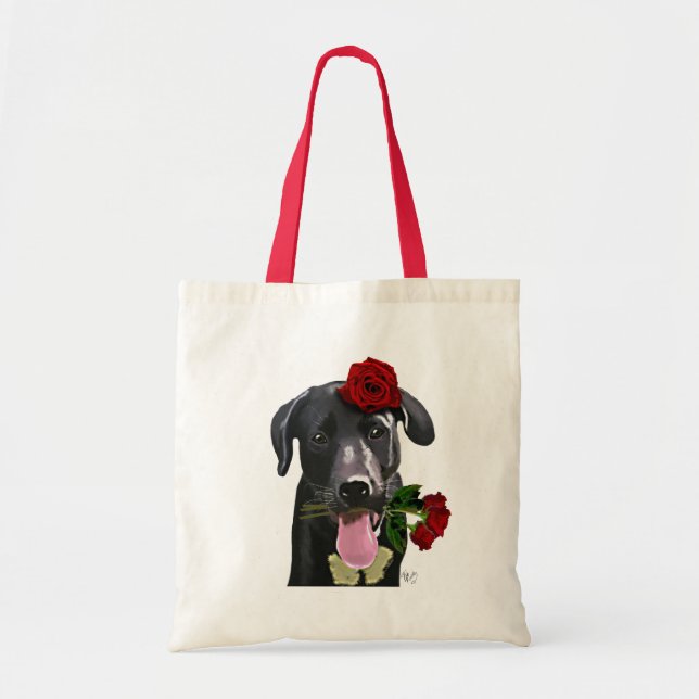 Black Labrador with Roses 2 Tote Bag (Front)