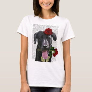 Black Labrador with Roses T-Shirt