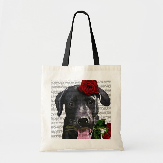 Black Labrador with Roses Tote Bag (Front)