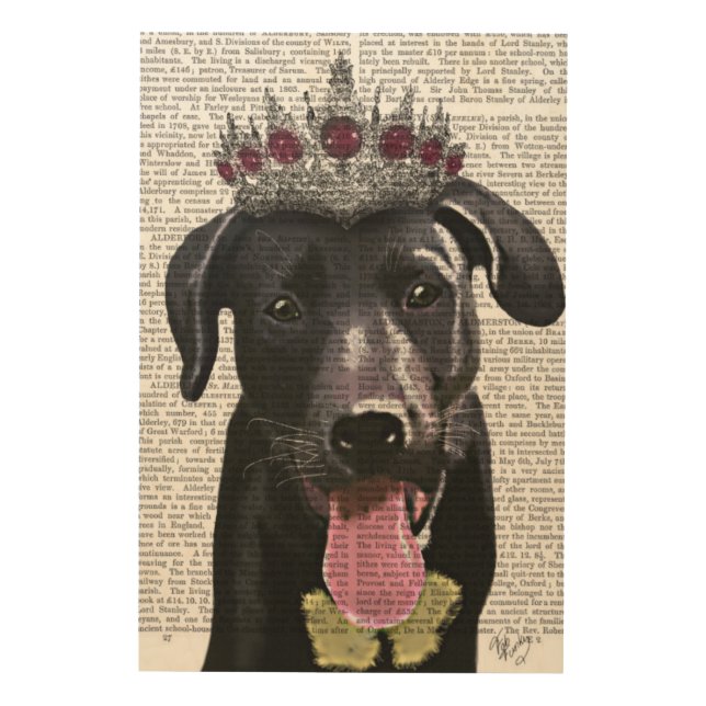 Black Labrador With Tiara Wood Wall Art (Front)