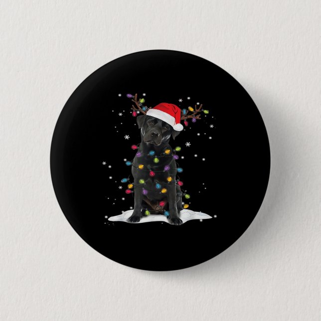 Black Labrador Xmas Dog Christmas Tree Light Class Button (Front)