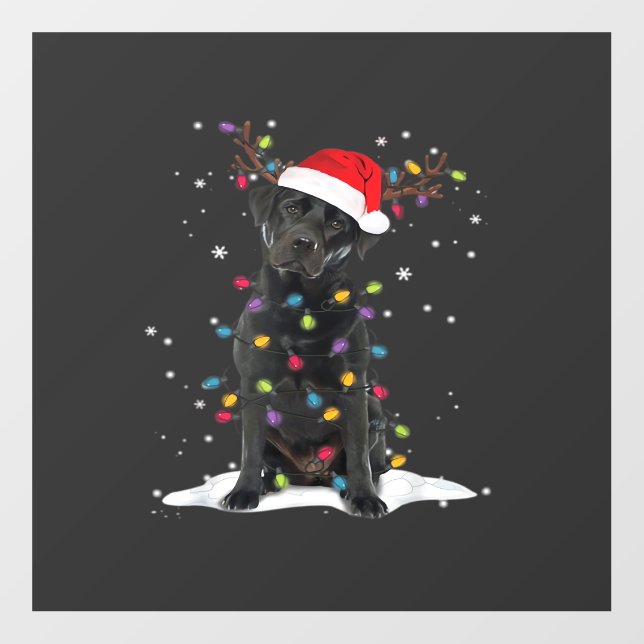 Black Labrador Xmas Dog Christmas Tree Light Class Floor Decals (Front)