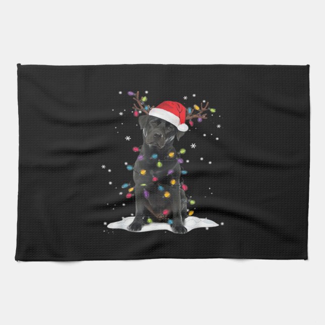 Black Labrador Xmas Dog Christmas Tree Light Class Kitchen Towel (Horizontal)