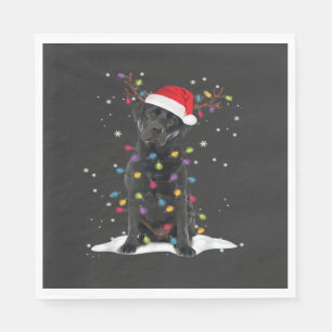 Black Labrador Xmas Dog Christmas Tree Light Class Napkins