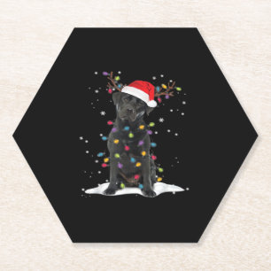 Black Labrador Xmas Dog Christmas Tree Light Class Paper Coaster