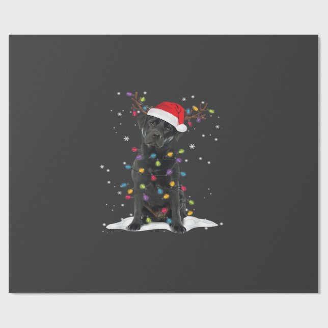 Black Labrador Xmas Dog Christmas Tree Light Class Wrapping Paper (Flat)