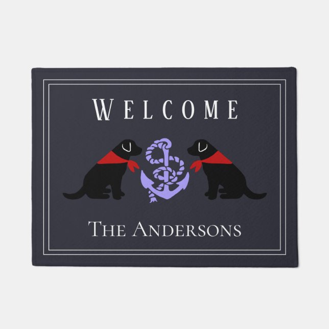 Black Labradors and Anchor Nautical Doormat (Front)