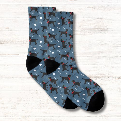 Black Labs Labrador Retriever Hearts Navy Blue Socks