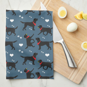 Black Labs Labrador Retrievers Navy Blue Kitchen Towel